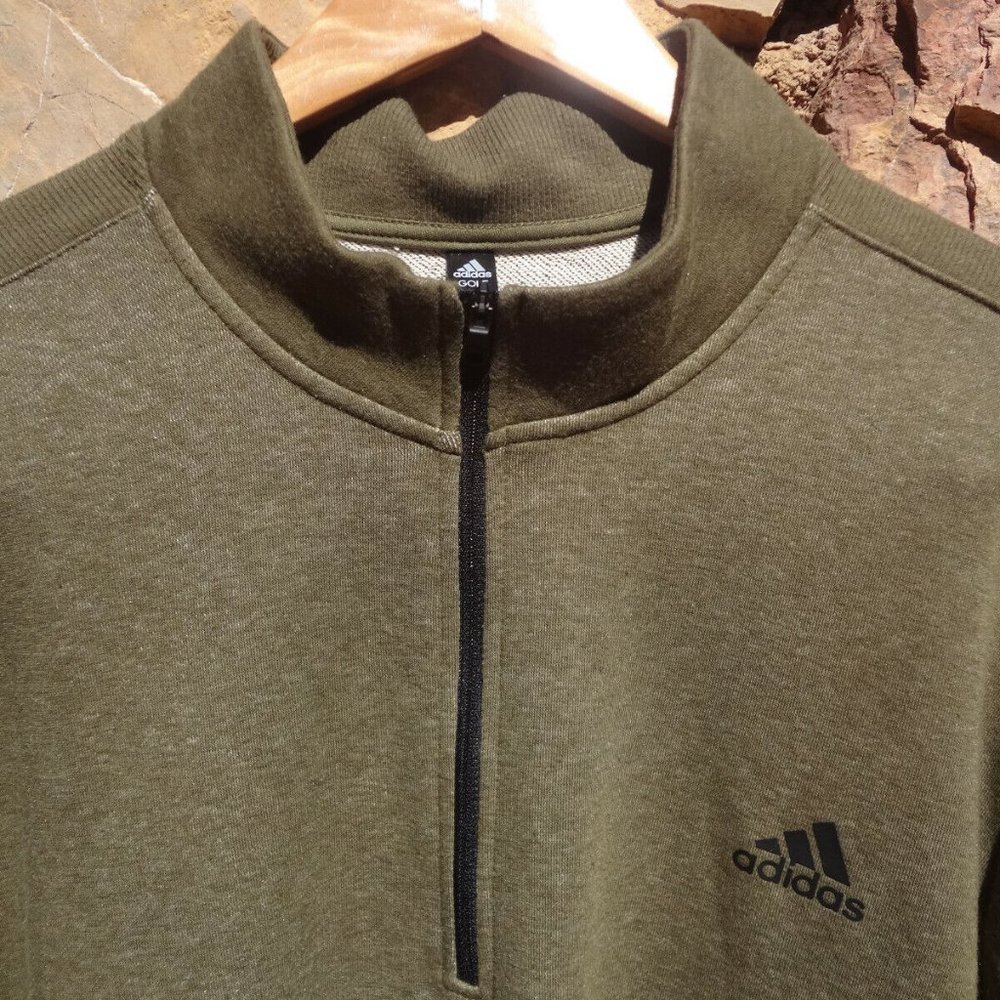 Adidas xxl 2xl Heathered Olive Green Pullover Golf Sweater 1/4 zip Terry Jacket